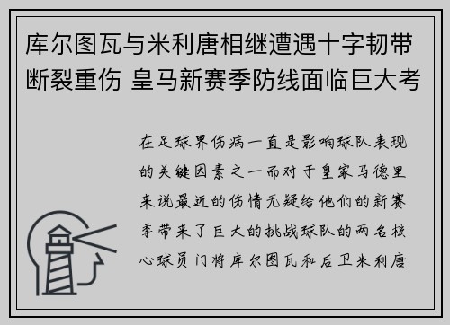 库尔图瓦与米利唐相继遭遇十字韧带断裂重伤 皇马新赛季防线面临巨大考验