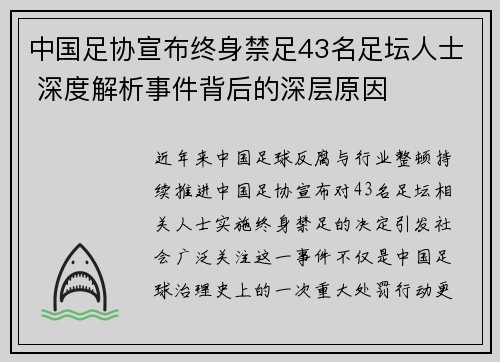 中国足协宣布终身禁足43名足坛人士 深度解析事件背后的深层原因